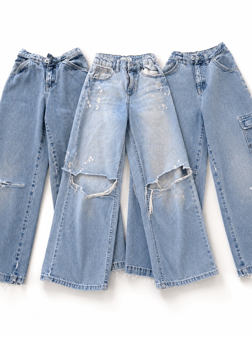 Girls Size 7/8 Jeans Bundle 3 Pair Baggy Wide Leg Distressed Cargo Y2K